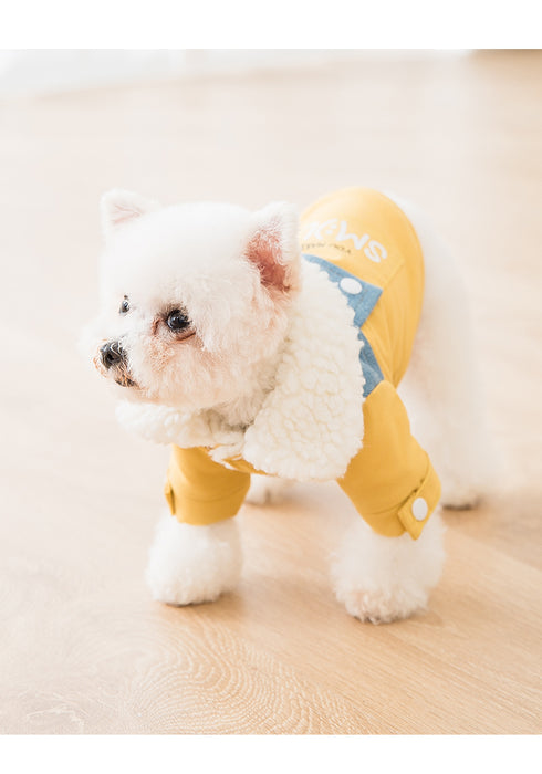 Cotton-Padded Coat with Denim Collar