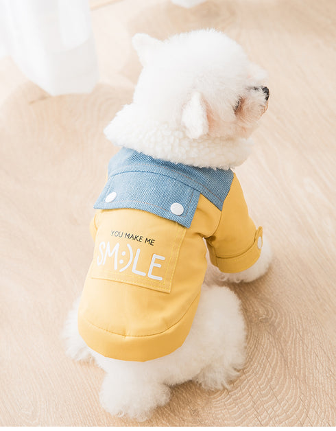 Cotton-Padded Coat with Denim Collar