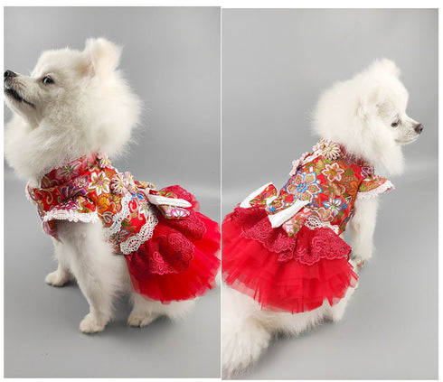 Red Floral Embroidery Chipao