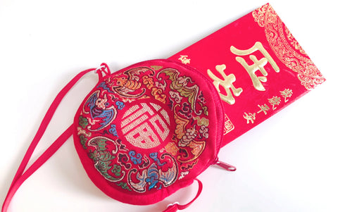 Red Shoulder Bag with Traditional Embroidery