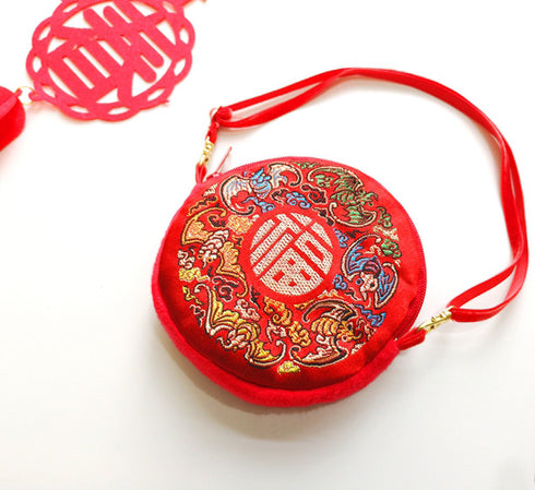 Red Shoulder Bag with Traditional Embroidery