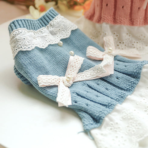 Two Bowknots Elegant Sweater Dress