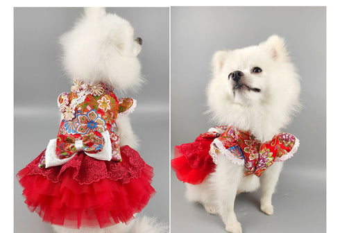 Red Floral Embroidery Chipao