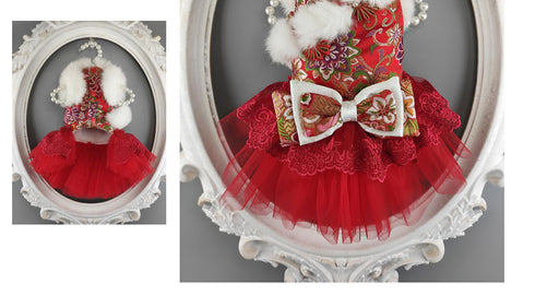 Red Floral Embroidery Chipao