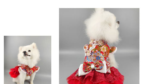 Red Floral Embroidery Chipao