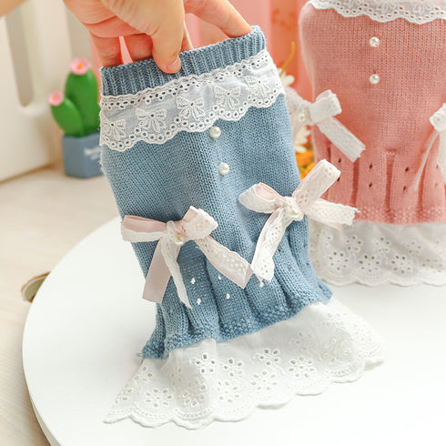 Two Bowknots Elegant Sweater Dress